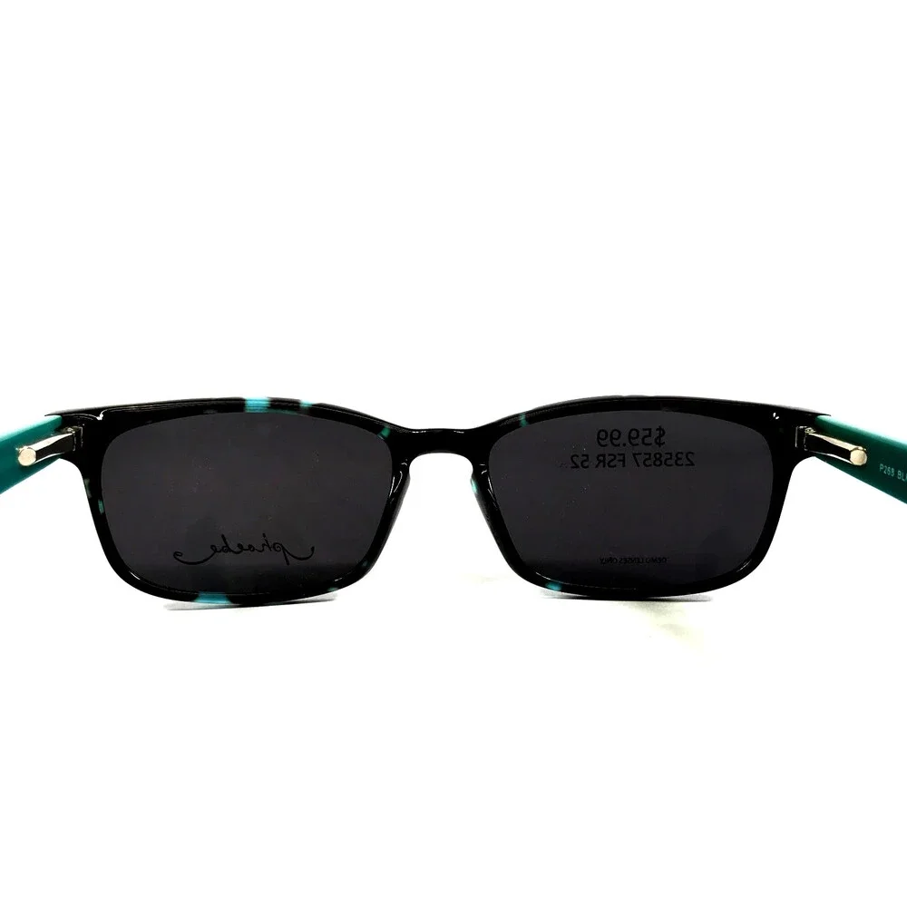 Phoebe Sunglasses P268 BLK Black Green Rectangle Frames w/ Gray Lenses 52-16-135